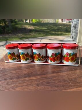 Vintage Floral Spice Tin Set made in Brazil 1970s